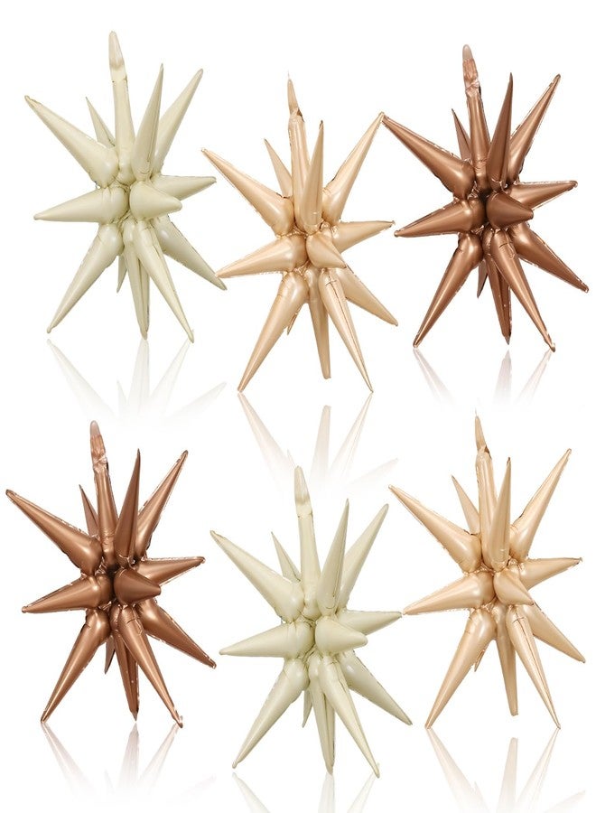Vibzox Nude Cream Beige Star Balloons, 22 Inch Apricot Brown Tan Foil Explosion star Balloon, Large Spike Balloon star Cone Balloons, for Boho Birthday Wedding Baby Shower Party Backdrop Decorations - Image 1